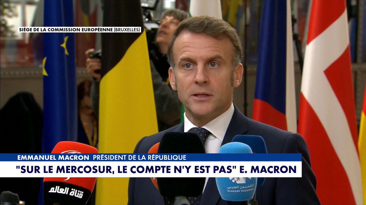 Emmanuel Macron sur le Mercosur : «On ne peut pas accepter de sacrifier la cohérence de notre agriculture et la sécurité alimentaire de nos compatriotes sur des accords qui ne sont pas finalisés. Nous demandons une clause de sauvegarde, soit un frein d'urgence»