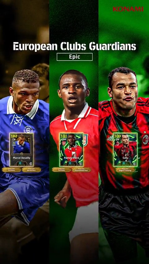 【Epic: European Clubs Guardians】 マルセル デサイーがeFootball™ 30周年特別カードで登場! パトリック ヴィエラ(カウンター+3) カフー(スティール+3) マルセル デサイー(デュエル+3) 鉄壁の守備の要塞を築き上げて、ピッチに安定をもたらそう! #イーフト #eFootball