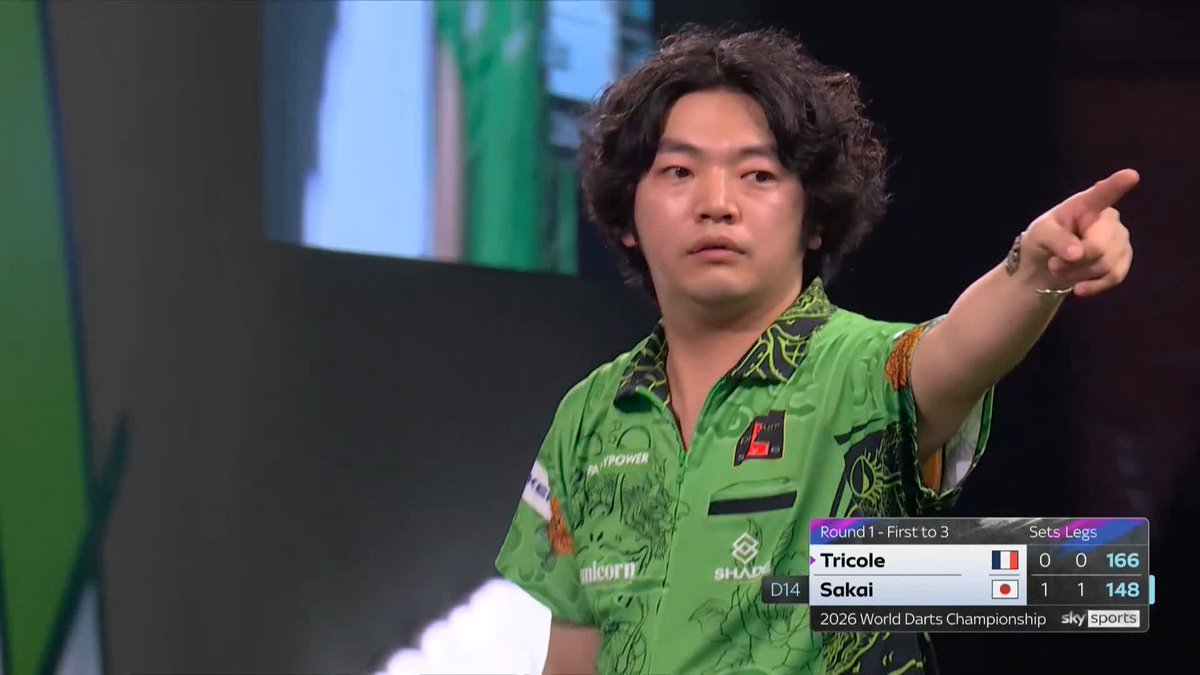 SAKAI IN DREAMLAND! Motomu Sakai is putting on a show here! The Japanese debutant produces a stunning 148 checkout to extend his lead over Thibault Tricole! 📺 #WCDarts | R1