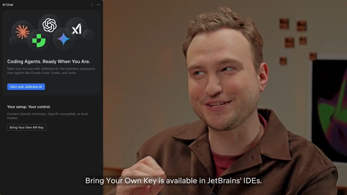 Bring Your Own Key (BYOK) is live in JetBrains IDEs! You can now connect your API keys from OpenAI, Anthropic, or any OpenAI-compatible provider, and use them with the AI chat, Junie, and Claude Agent right inside your JetBrains IDE. Learn more in the blog post: