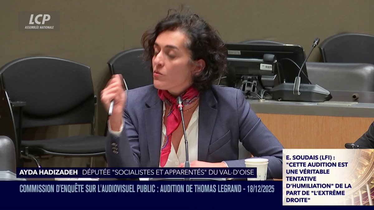 Audiovisuel public : "Ce qui se passe dans cette commission est infamant pour la représentation parlementaire. Ce n'est pas digne du métier qu'on fait'", cingle Ayda Hadizadeh Députée. "A quel moment vous allez arrêter ce cirque ?"