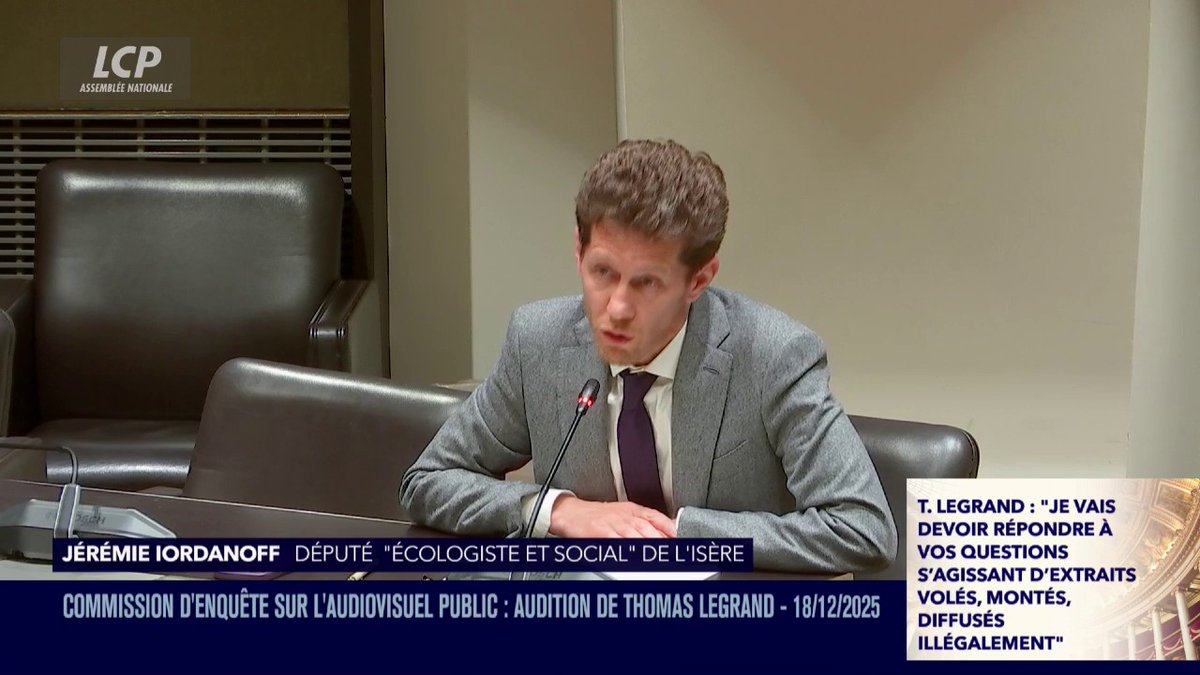 "Je pensais être membre d'une commission d'enquête sur l'audiovisuel public, mais aujourd'hui, il s'agit d'une forme de procès contre un journaliste qui travaille pour Libération", déplore Jérémie Iordanoff (Écologistes), pour qui Charles Alloncle "sort de la fonction" de rapporteur.