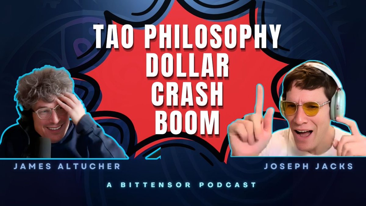 TAO Pod EP13 is here! TAO Philosophy: Bittensor Digital Capitalism vs Bitcoin Evolution! JJ James Altucher . 00:00 Introduction to Tao and Bittensor 00:19 The US Dollar and Crypto's Role 00:51 Crypto's Investment Potential 01:09 Podcasting and Personal Motivation 04:09 Bitcoin and Market Dynamics 14:56 The Philosophy of Holding Crypto 17:26 Venture Capital and Bittensor's Potential 23:52 The Future of Currency and Technology 25:11 Open Source and Democratizing Innovation 40:47 Intrinsic Value and Market Pricing 44:16 Information Symmetry and Asset Pricing 45:59 Understanding Bitcoin Halving 49:26 Bitcoin's Evolution and Market Impact 53:32 Bittensor and Its Potential 58:19 The Future of Multi-Planetary Industry 01:10:08 The Role of Venture Capital in Innovation 01:15:32 Investment Strategies and Market Dynamics