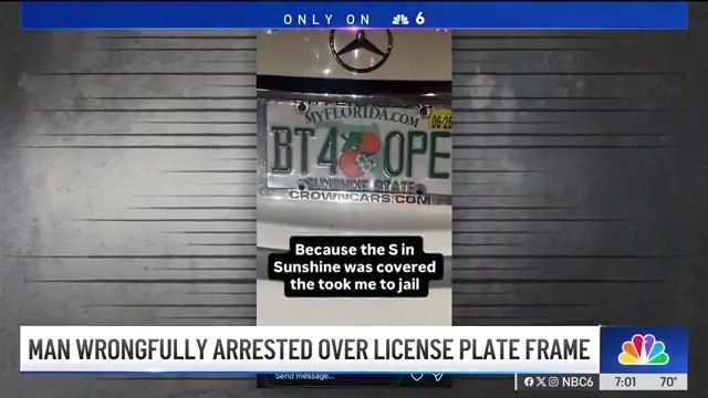 Florida man has been arrested and spent a night in jail because the "S" in "Sunshine State" on his rental car's Florida license plate was obstructed by a frame. This law was passed by the pro Flock camera lobby and the penalties for it are absolutely absurd police state BS. They've now had to "clarify" it because it was intentionally written vaguely as they wanted to prevent any type of "AI spoofing" of the Flock cameras that several youtube channels have proven was very possible and easy to do. We don't have to live like this... #CityLife #Florida #FloridaMan #police #cops #PoliceState #tyranny #4thAmendment