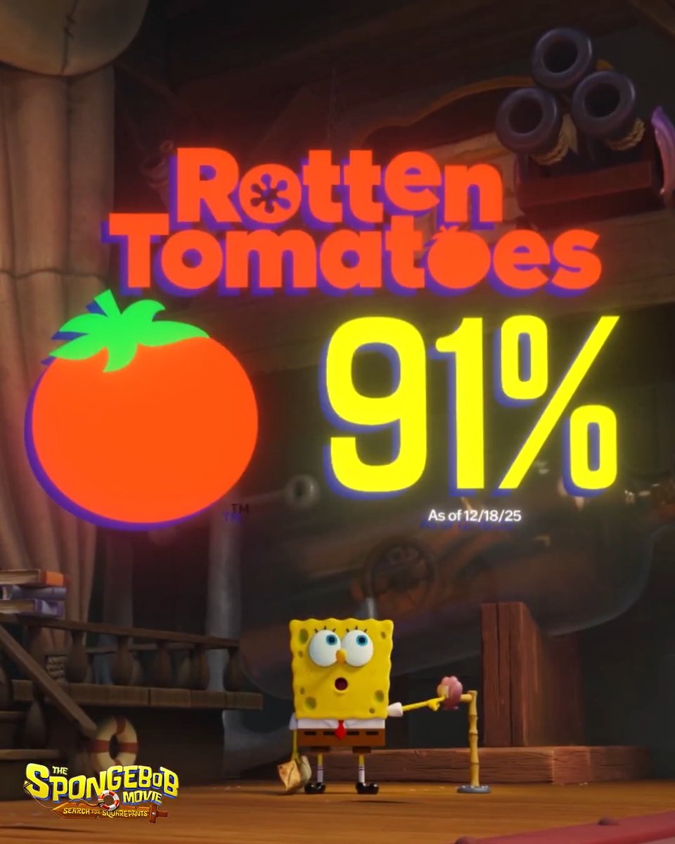 91% on Rotten Tomatoes 🍅 for this BIG GUY. 🧽💪 Get your #SpongeBobMovie tickets now: