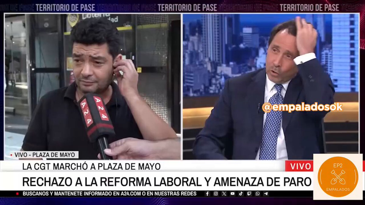 -Milei nos va a sacar derechos con la reforma laboral, nos van a despedir sin indemnización😠 +FALSO, el artículo de la ley dice que va a cobrar el equivalente a un mes del mejor sueldo por cada año trabajado -Es una sensación +LE ESTOY LEYENDO EL ARTÍCULO🫠 Feinmann debatió con militante Kirchnerista que marchó con la CGT en contra de la modernización laboral de Milei y le negaba los datos en el móvil de A24. Eduardo Feinmann