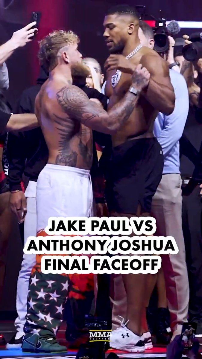 Jake Paul and Anthony Joshua got a little physical during their final faceoff in Miami 👀