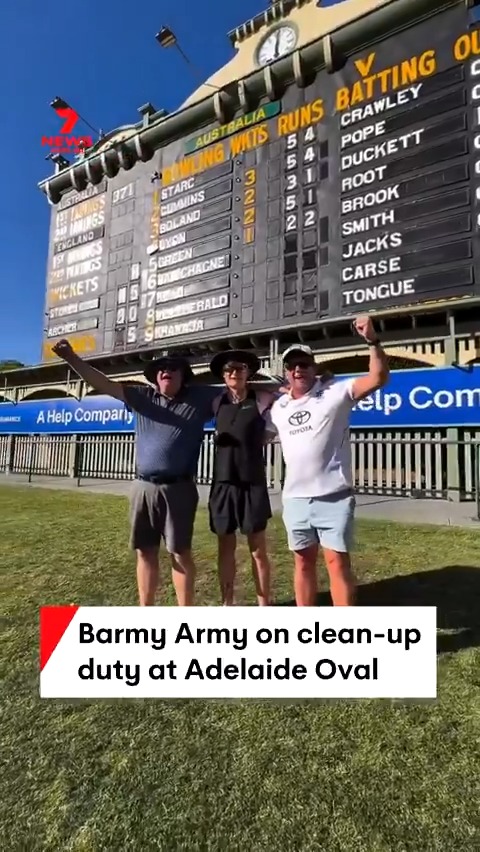 The Barmy Army has done its bit, leaving the iconic hill at Adelaide Oval just as they found it after day two of play. Handed bin bags at stumps, cricket fans pitched in to tidy up the hill amid sweltering conditions. Watch the Adelaide Test LIVE and FREE on Channel 7 and 7plus.