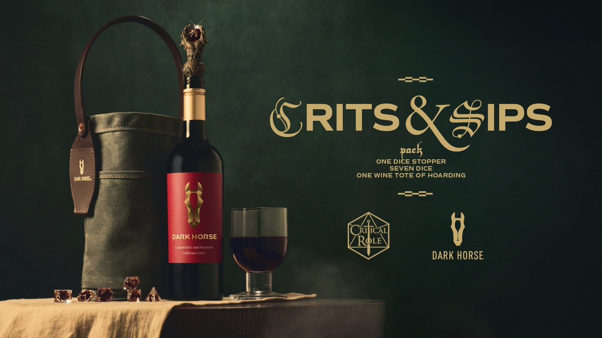 ENCHANTED DICE THAT KEEPS YOUR WINE FRESH?! 🍷 🎲 ✨ Enter the official Dark Horse Wines sweepstake by January 16th, 2026 for a chance to win the epic Crits & Sips collector pack, including: 🐉 A Dragon Claw Dice Stopper 🎲 Seven exclusive dice 👜 A gold-foil leather tote LEARN MORE & ENTER (21+ ONLY) ⬇️ #sponsored #criticalrole #dnd #dungeonsanddragons #critsandsips