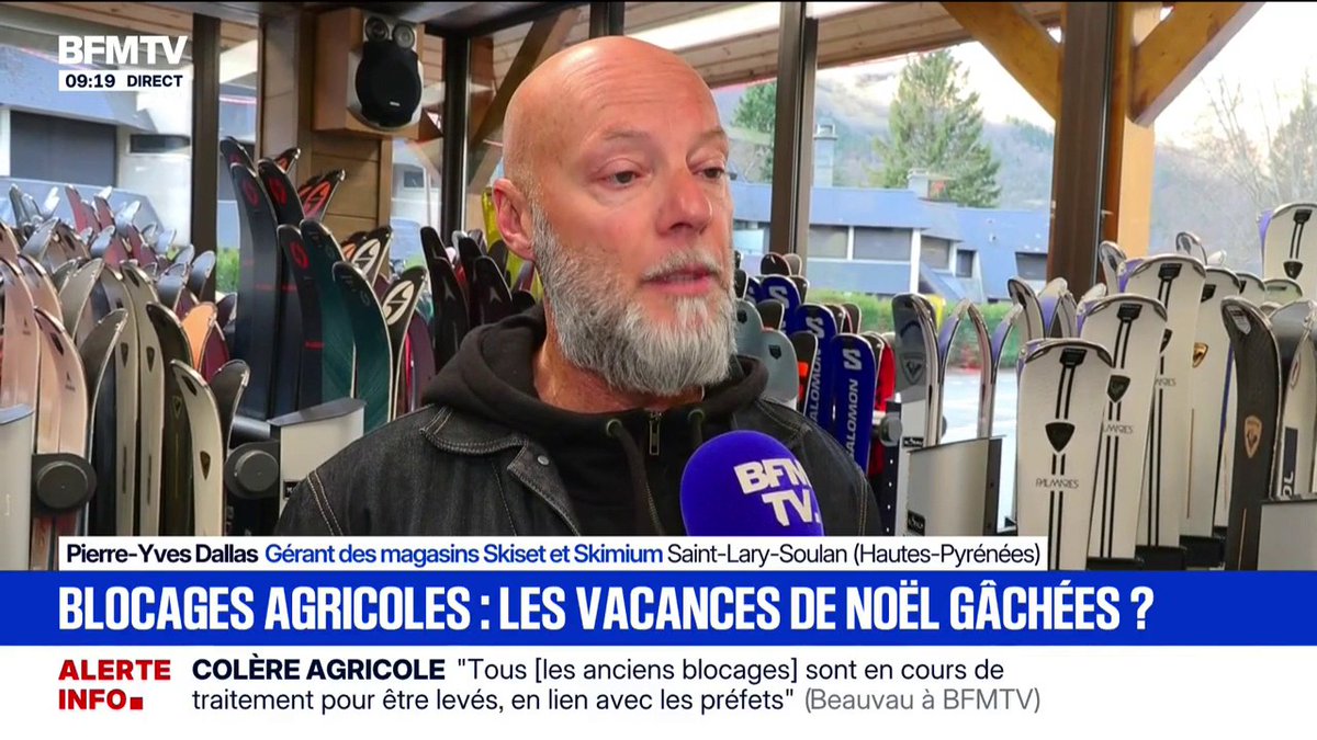 🗨️ "Ils ont tout notre soutien (...) mais prendre en otage une économie locale qui est mono-saison, ça ne nous semble pas très pertinent" À cause des blocages agricoles, les stations de ski inquiètes pour leur début de saison