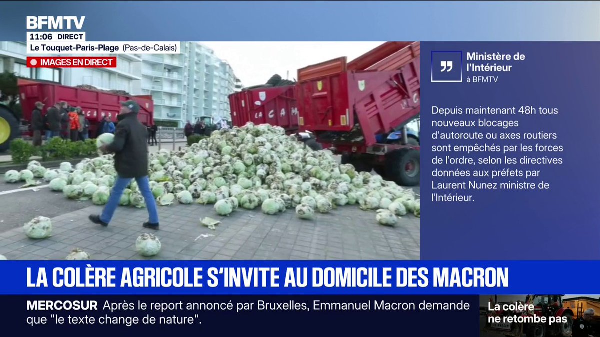 🇫🇷 ALERTE 🇫🇷 - Les #AgriculteursEnColère déversent des choux-fleurs devant la villa présidentielle au Touquet. La population est appelé à rejoindre le mouvement ‼️ Un ♥️ si tu soutiens Abonnez-vous pour suivre le mouvement