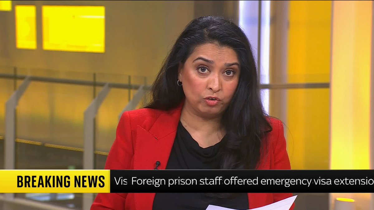 BREAKING: Hundreds of foreign prison staff that could face deportation, or the sack, have been offered emergency visa extensions to stop the prison system collapsing, Sky News understands 📺 Sky 501, Virgin 602, Freeview 233 and YouTube