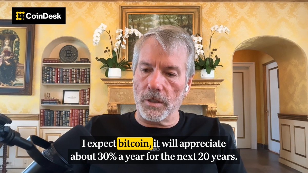 🔥 MOST INFLUENTIAL: Michael @Saylor predicts Bitcoin could grow around 30% per year for the next two decades, with volatility continuing to compress from today’s levels. 🤝 Midnight x CoinDesk Media Network
