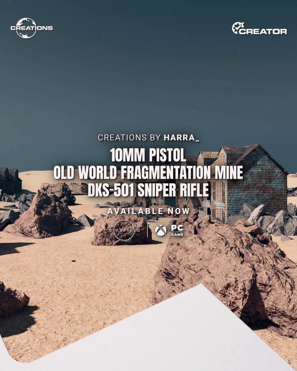 With these three Fallout-themed Creations, Harra_ is bringing a bit of the wasteland right into the Settled Systems. 10mm Pistol: Old World Fragmentation Mine: DKS-501 Sniper Rifle: