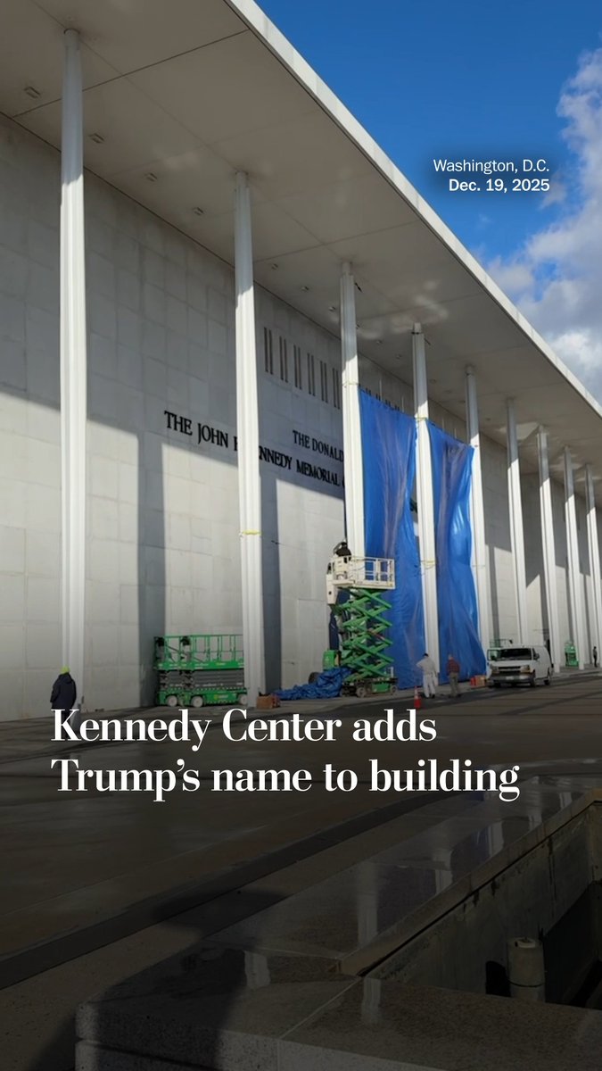 The Kennedy Center installed President Trump’s name on its exterior, a dramatic change to a building established by law as a “living memorial” to a slain president. The signage follows a vote by the board of trustees to rename it “Trump Kennedy Center.”