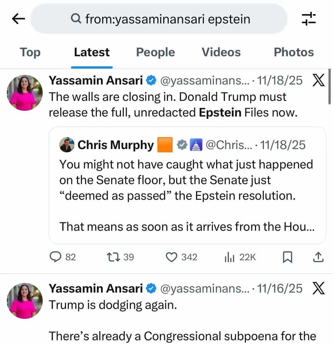 Rep. Yassamin Ansari (D-AZ) wants you to believe she cares so much about the Epstein files and his victims. So why didn’t Ansari post about Epstein before July of 2025 from either of her main 𝕏 accounts?