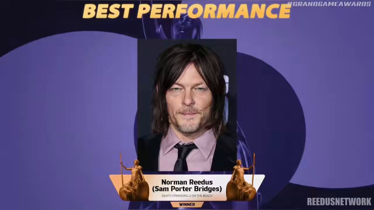 Norman Reedus won Best Performance for “Death Stranding 2: On The Beach” at the Grand Game Awards! Congratulations Norman!! 🎉🎉 ©️ Footage belongs to Grand Game Awards. Screen recorded by me. #normanreedus #deathstranding2 #samporterbridges