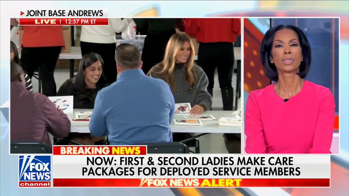 First Lady Melania Trump and Second Lady Usha Vance joined military spouses at Joint Base Andrews to assemble care packages for our deployed service members. A beautiful reminder of service, gratitude, and American strength. 🇺🇸