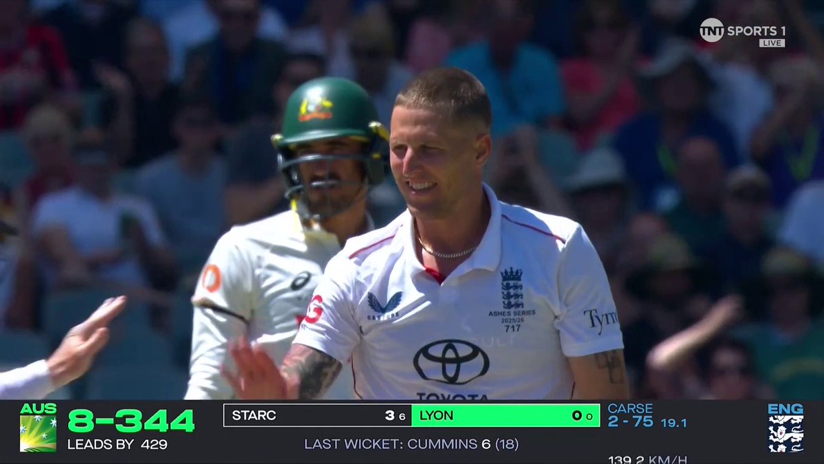 Cummins ❌ Lyon ❌ Brydon Carse is on a hat-trick and Australia have lost five wickets for 33 runs! 📺 Watch #TheAshes live on TNT Sports and discovery+