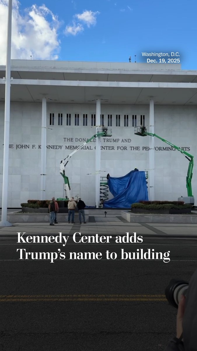 The Kennedy Center installed President Trump’s name on its exterior, a dramatic change to a building established by law as a “living memorial” to a slain president. The signage follows a vote by the board of trustees to rename it “Trump Kennedy Center.”