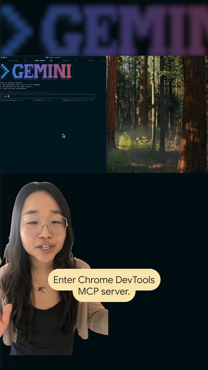Connect your agents directly to Chrome DevTools. 🛠️ The new Chrome DevTools MCP server allows agents to inspect the DOM and debug console errors in real-time using Gemini CLI or any compatible agent. Check out the documentation on GitHub →