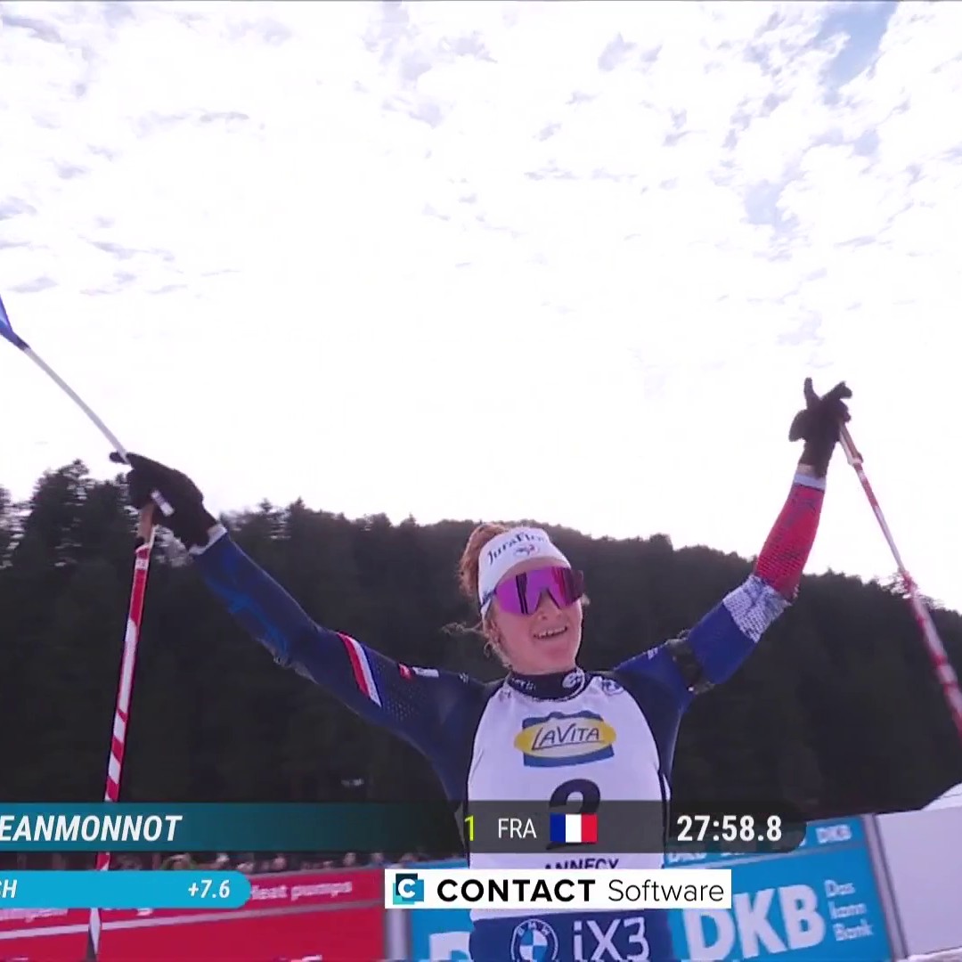 Lou Jeanmonnot en démonstration au Grand-Bornand 🤩 19/20 au tir et une victoire magistrale sur la poursuite. Notre Française s’offre le dossard jaune avant la mass-start 🇫🇷