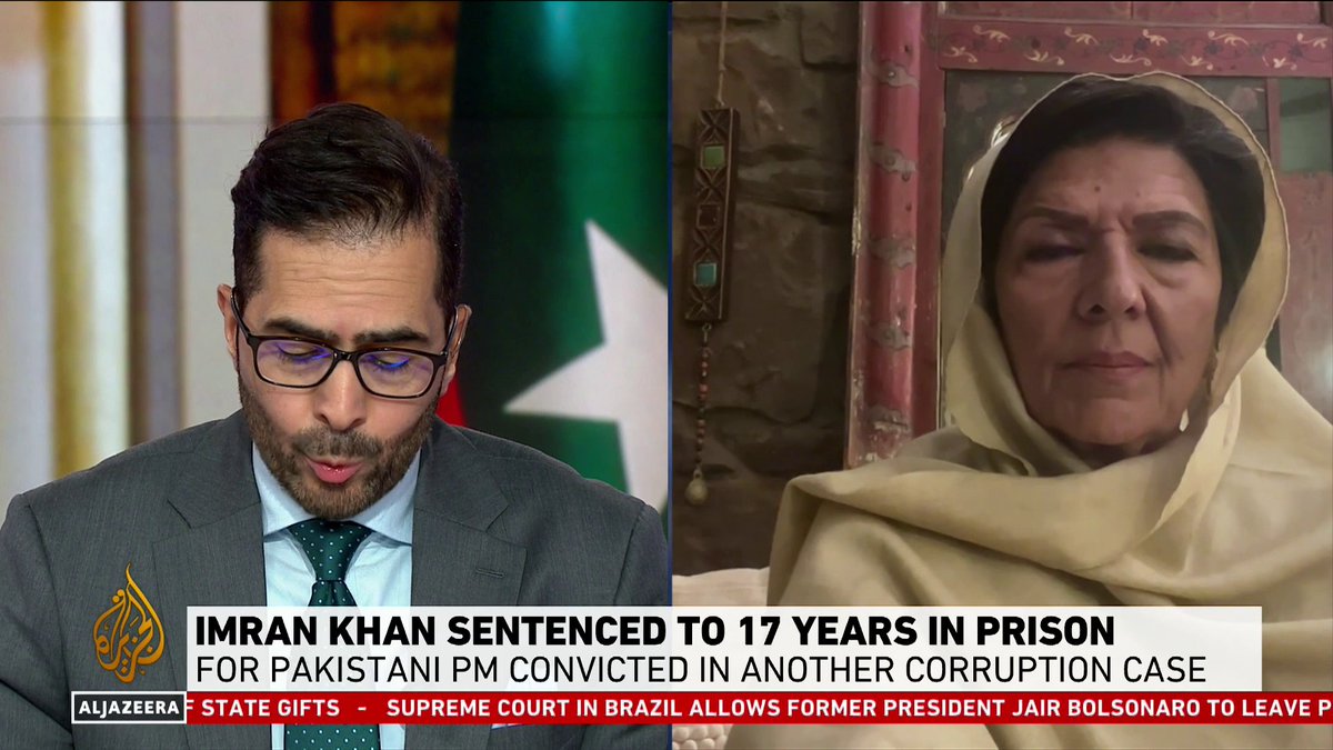 "The people are not accepting this stolen mandate government". Aleema Khan, sister of former Pakistani PM Imran Khan, says his 17-year jail sentence is politically motivated, following a court ruling on illegally keeping and selling state gifts to keep him out of office.