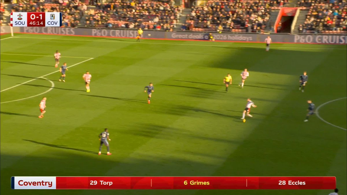 The reddest of red cards here for Jay Dasilva. What a stupid thing to do seconds after half-time.