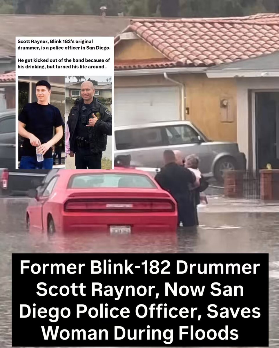 It gets even better! Scott Raynor, former drummer for Blink-182, now an officer with San Diego Police Department saved a woman during last year’s floods in San Diego.