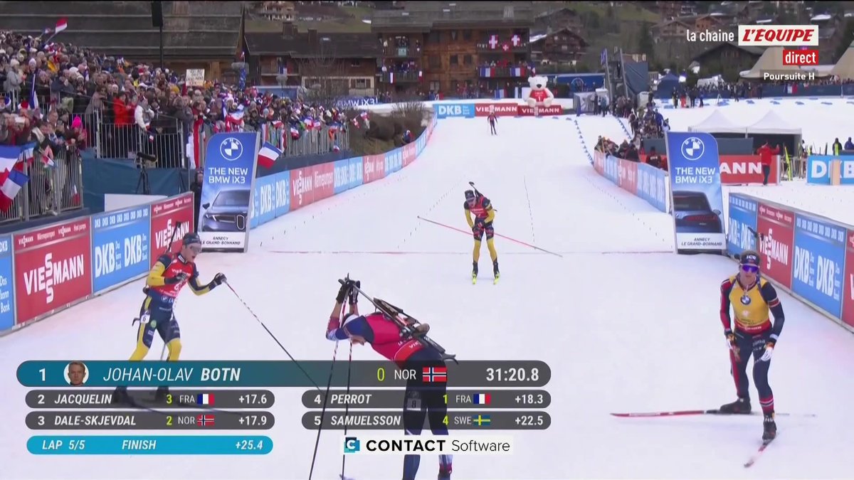 Emilien Jacquelin termine 2e d'une poursuite du Grand-Bornand remportée par Botn, Eric Perrot au pied du podium #lequipeBIATHLON