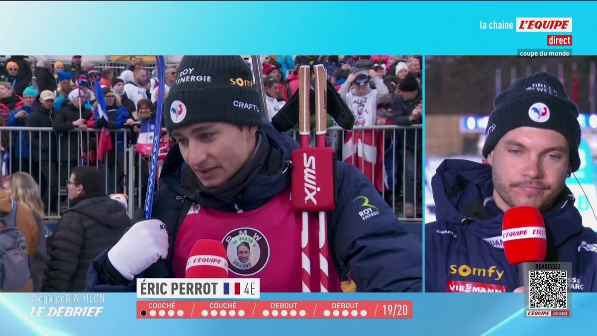 "C'est beau" Bel échange à distance entre nos Français Éric Perrot et Émilien Jacquelin autour de ce sprint final. Le biathlon c'est à suivre sur la chaine L'Équipe #lequipeBIATHLON