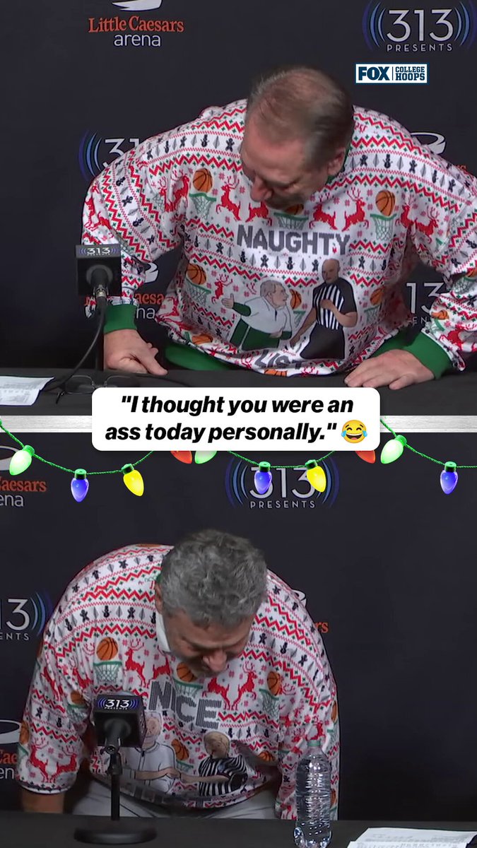Oakland HC Greg Kampe was wearing a "NICE" sweater but was on the refs naughty list today 🤣