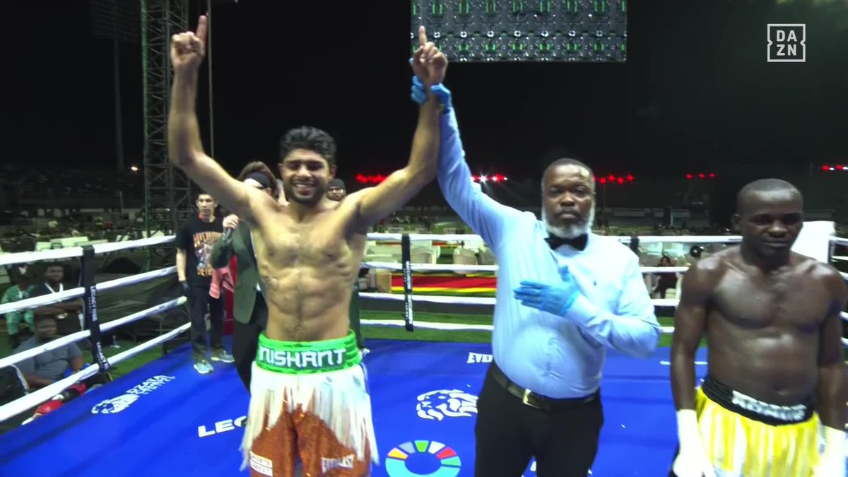THE UNDEFEATED 'NISHANT DEV' 🥊💥 India's Nishant Dev delivers 4th round TKO against Ally Mkungwa 🇹🇿 in light middle weight! 💪 5th win for Nishant in Pro Career 5️⃣-0️⃣ STAYS UNDEFEATED, WELL DONE CHAMP! 🇮🇳❤️