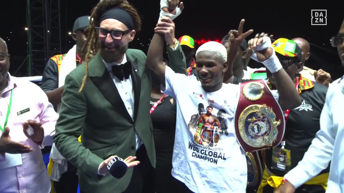 The scenes in Accra as Theophilous Allotey is crowned the NEW WBO Global Super Flyweight Champion 🏆🇬🇭 #RichardsAzeez | Live NOW on DAZN ▪️