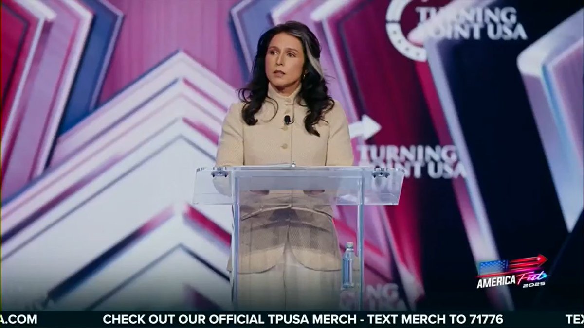 TULSI GABBARD at AmFest: “The threats from this Islamist ideology come in many forms. As we approach Christmas, right now in Germany they are canceling Christmas markets because of this threat.” “When we talk about the threat of Islamism, this political ideology, there is no such thing as individual freedom or liberty." "As Charlie said over and over again, it is fundamentally incompatible with our nation's foundation of freedom.”