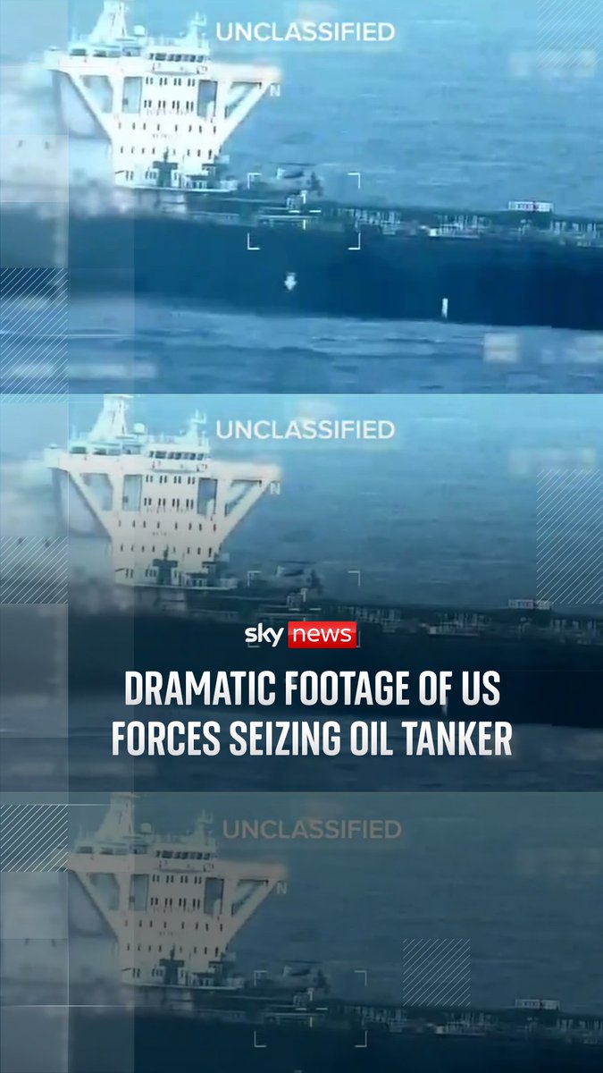 The footage was shared by Secretary Kristi Noem, who said "the US Coast Guard with the support of the Department of War apprehended an oil tanker that was last docked in Venezuela."