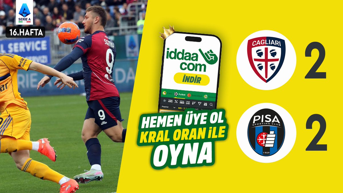 🇮🇹 #SerieA'nın 16. haftasında Cagliari ile Pisa 2-2 berabere kaldı. 🟡 iddaa &