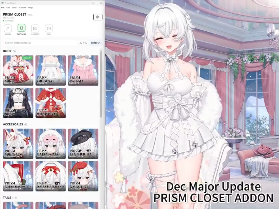 Introducing to Prism Closet in our V2.0 Update! It's made possible for the hundreds of Outfit Sets we planned out🥰 We will continue to improve the addon and create new contents for Prism Customizable Vtuber Model!!