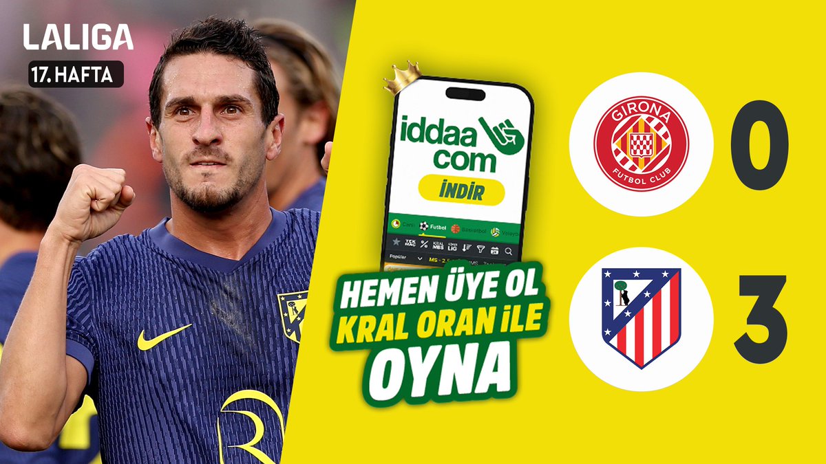 🇪🇸 #LALIGA'nın 17. haftasında Atletico Madrid, Girona'yı 3-0 mağlup etti. 🟡 iddaa &amp;