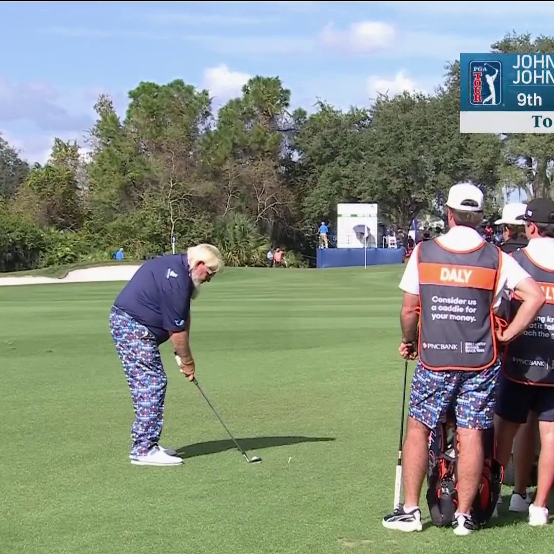John Daly spins it close to the hole to set up birdie on the 9th. 📺 NBC &amp; Peacock | @PNCChampionship