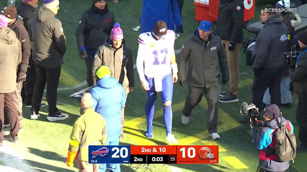 Josh Allen heads to the locker room early before the half