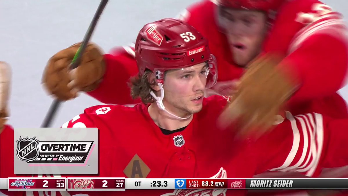 MO WINS IT‼️ Moritz Seider secures the win for the Detroit Red Wings in Energizer overtime!