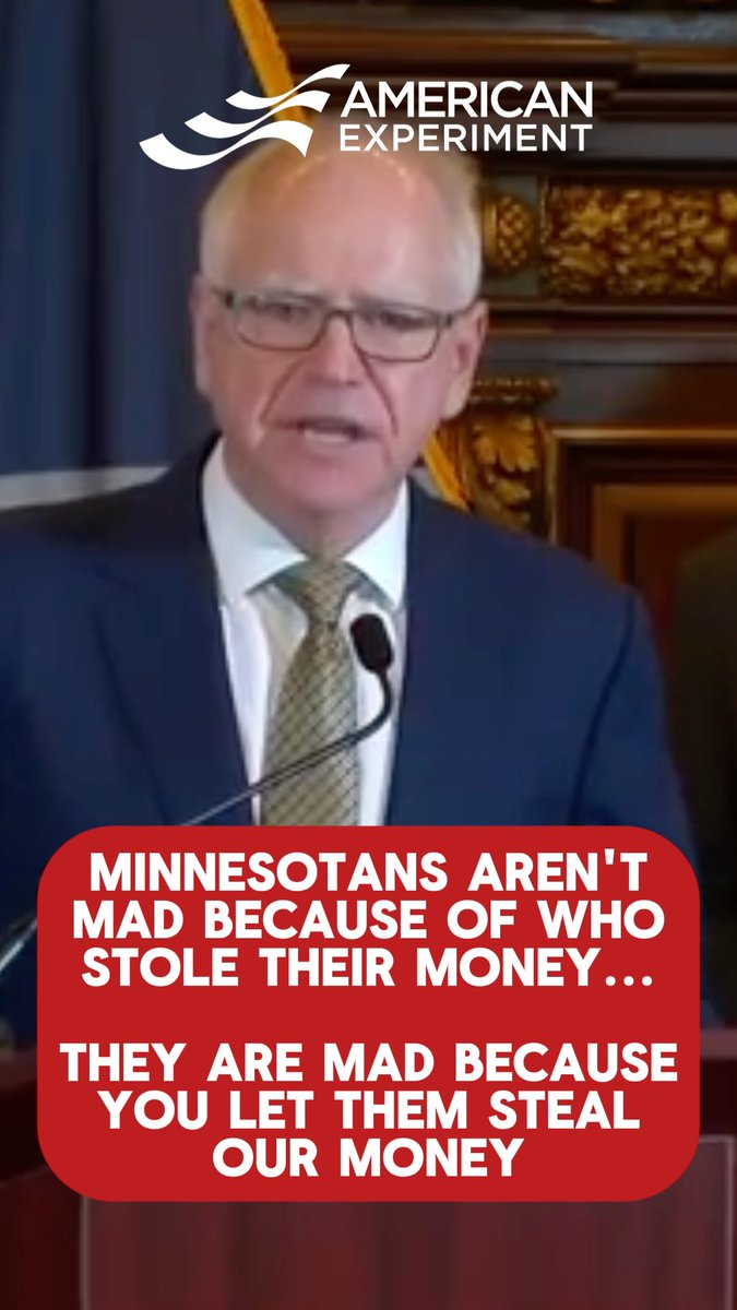 Governor Walz, STOP calling Minnesotans racist and realize they are not mad about the ethnicity of WHO stole BILLIONS of our tax dollars and realize they are mad because YOU LET them steal BILLIONS of our tax dollars
