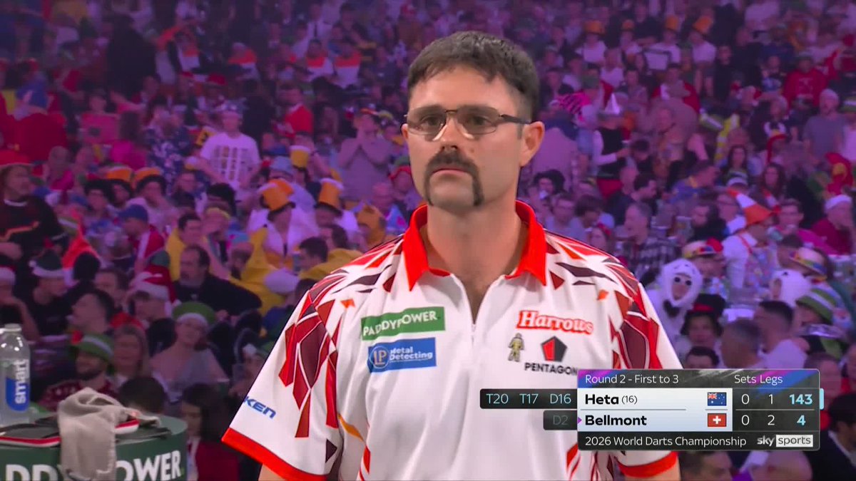 BELLMONT GOES AHEAD! Stefan Bellmont into the lead as he takes the opening set 3-1. Heta floundering early on! 📺 #WCDarts | R2