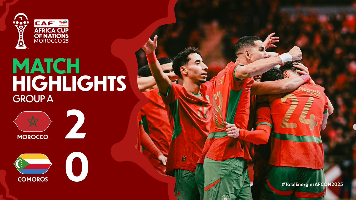 🎥 HIGHLIGHTS: 🇲🇦 2-0 🇰🇲 Morocco secure their first win against Comoros in the #TotalEnergiesAFCON2025 opener. ⚽️⚽️