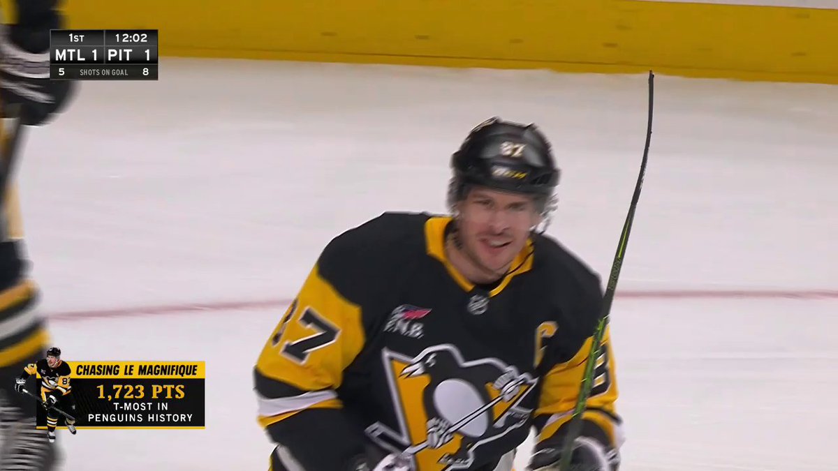 "Make room, Mario!" Sidney Crosby has tied Mario Lemieux for the most points in x - Pittsburgh Penguins history! 🐧