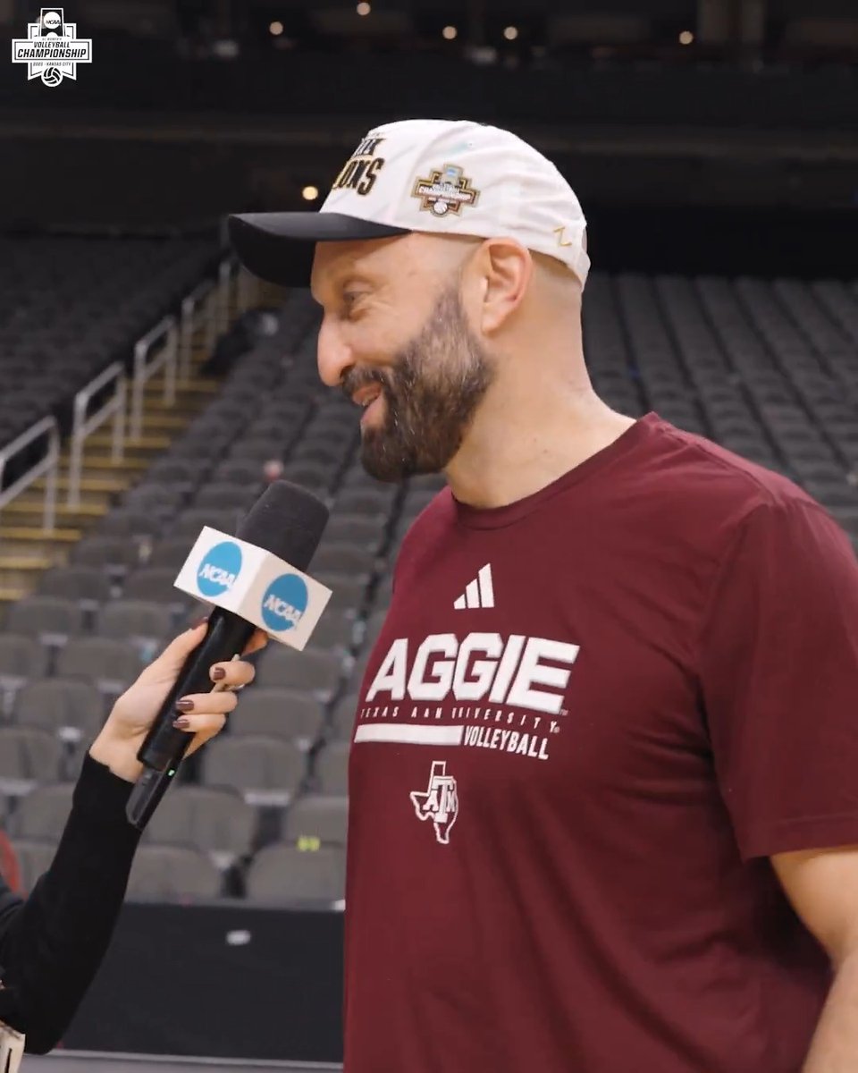 "We've arrived.... we're here and we're going to be here for a very long time." Head Coach Jamie Morrison is with Michella Chester after leading Texas A&M Volleyball to history. #NCAAWVB