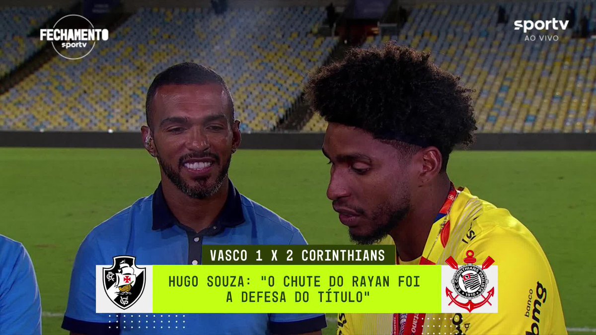 “O Vasco é um clube que eu respeito muito, antes do Flamengo eu joguei no Vasco, mas sempre foi rival. E, graças a Deus, eu sempre fui muito feliz contra eles. Dois clubes que eu nunca perdi: Palmeiras e Vasco.” 🎙️ Hugo Souza. 🎥 sportv | ge