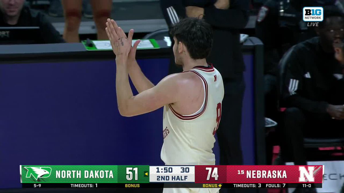 12 PTS 11 REB 10 AST Berke Büyüktuncel recorded the fourth triple-double in Nebraska Men's Basketball history tonight 👇