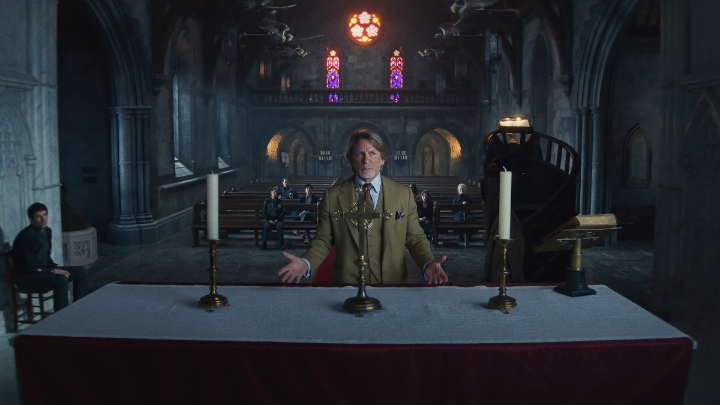 "It's time to break the tawdry facade of miracles." See Rian Johnson's script for Wake Up Dead Man: A Knives Out Mystery come to life. Now playing on Netflix.